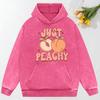 Just Peach Illustration Printed Female Washed Streetwear Pullovers Cotton Sportswears Casual Pocket Hoody