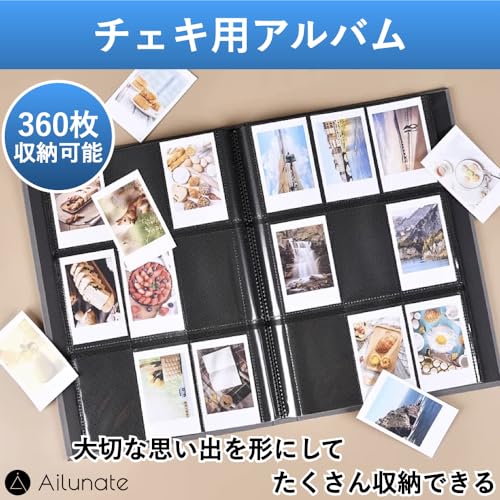 Ailunate Cheki album book large capacity file holder Polaroid case storage Instax Mini 360 sheets black