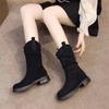 Fashion Black Round Toe Elegant with Low Heels Women's Half High Boots Autumn Winter Cosplay Fashion 2025 Sale New Ladies Mid Calf Shoes