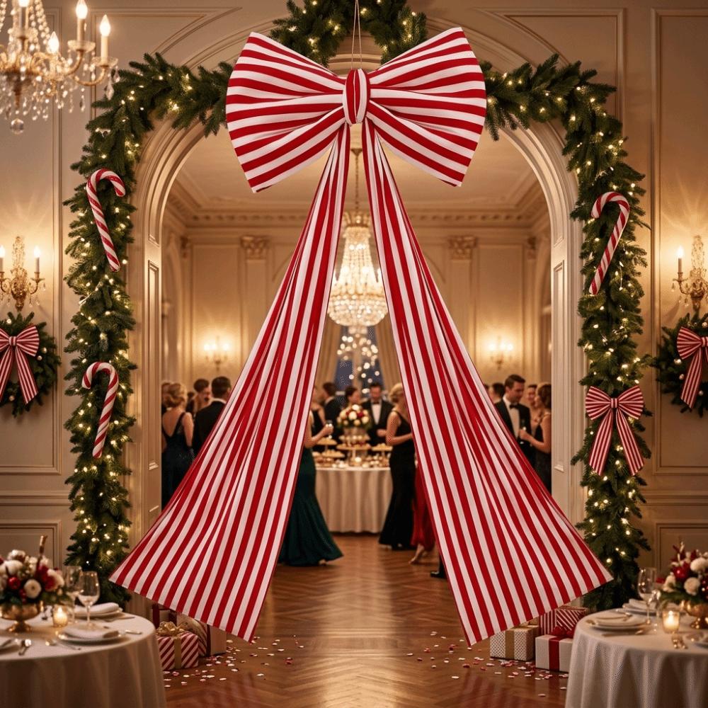 DIY Large Christmas Bow Stripe Christmas Wreaths Bow Xmas Vibe Decor Bow Holiday Arrangement