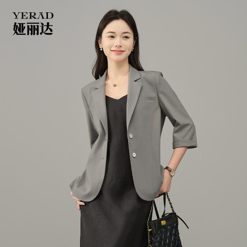 Commuting lightweight seven quarter sleeved gray suit jacket women's top short casual suit