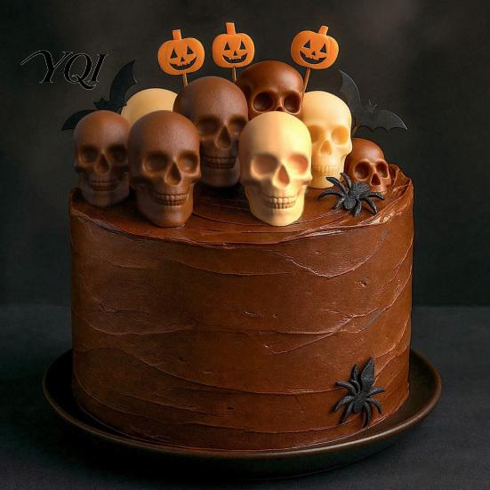 Halloween Party Supplies Skull Cake Mold with 20 Cavity, Theme, Silicone Non-Stick Candy Mousse Mold, Realistic 3D Tray for Baking Jelly Pudding DIY