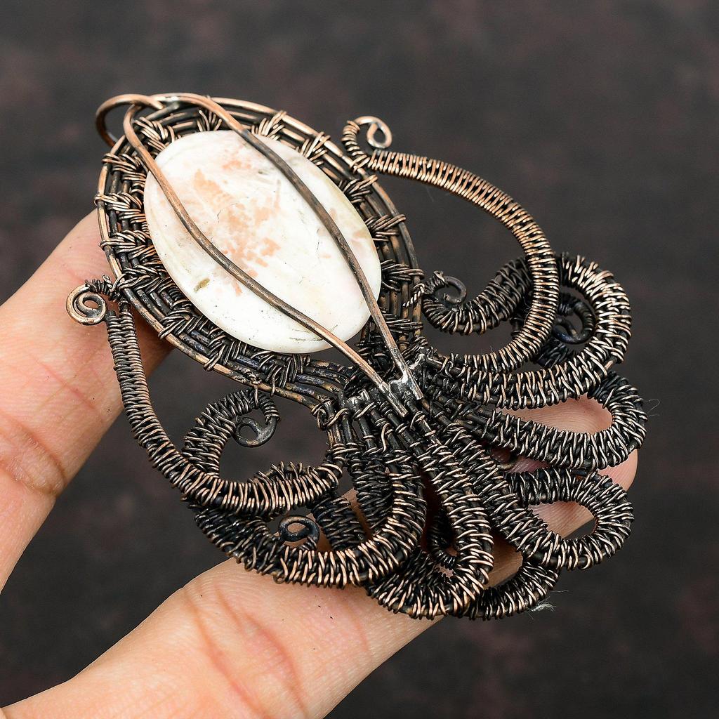Scolecite Pendant Copper Wire Wrapped Pendant Gemstone Copper Jewelry Handmade Pendant Octopus Pendant Dainty Wire Wrap Jewelry Gift For Mom