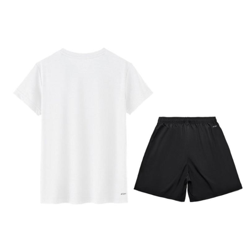 Серия для настольного тенниса Li Ning Однотонная футболка с V-образным вырезом, дышащая, с коротким рукавом, шорты со средней посадкой, повседневный спортивный комплект, унисекс, комплекты AATV055-2