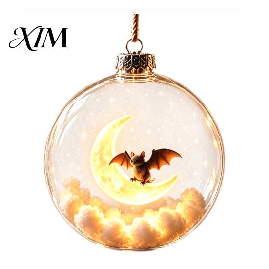 Halloween Hanging Ornaments Ball Ornament, Clear Sphere Decoration with Black Cat Bat Crescent Moon Skeleton, Festive Bauble for Home Party Tree Decor