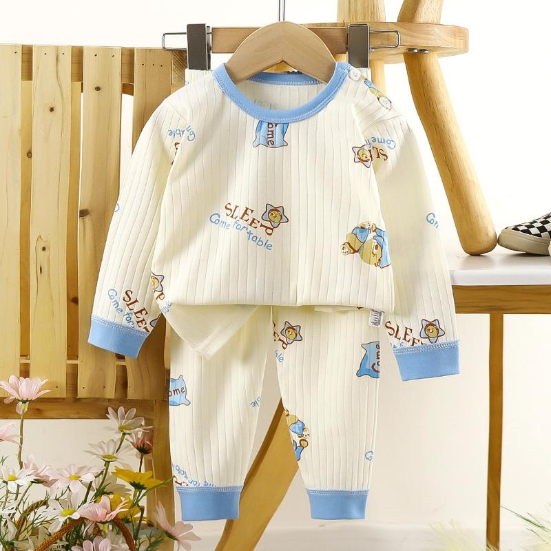 2Pcs/Set Kids Boys Girls Set Pure Cotton Warm Pajamas Cartoon Long Sleeve T-Shirt + Pants Toddler Baby Autumn Underwear Clothing Sets