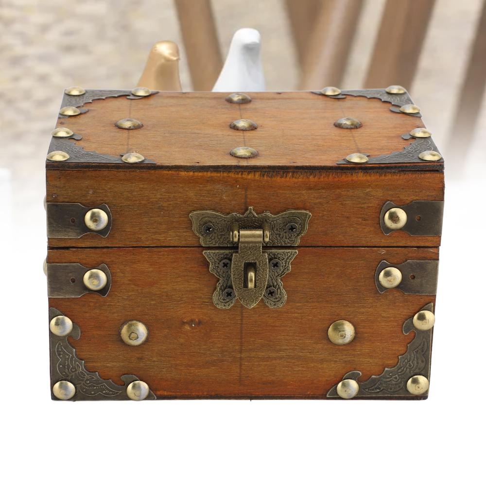 2pcs Wooden Retro Treasure Chest Combination Lock Keepsake Storage Box  Home Decor