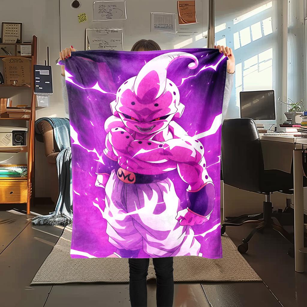 1PC Majin Buu Print Flannel Blanket, High quality All Seasons, Home Decor, Warmth and Comfort, Perfect for Christmas Gifts