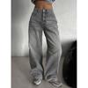 High-Waisted Wide-Leg Denim Jeans Women Fall Streetwear Loose Fit Straight Cut Gray Cotton Blend