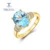 5.5ct Big Natural Gemstone Simple Ring S925 Sterling Sky Blue Topaz Oval Cut 10*12mm Silver Ladies Anniversary Banquet Jewelry