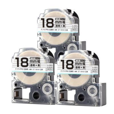 Совместимо с King Jim Tepra PRO ST18KW Strong [Чернильные Чипы] Лента, Клейкая, Прозрачная/Черный Текст, 18 мм, 3 шт.