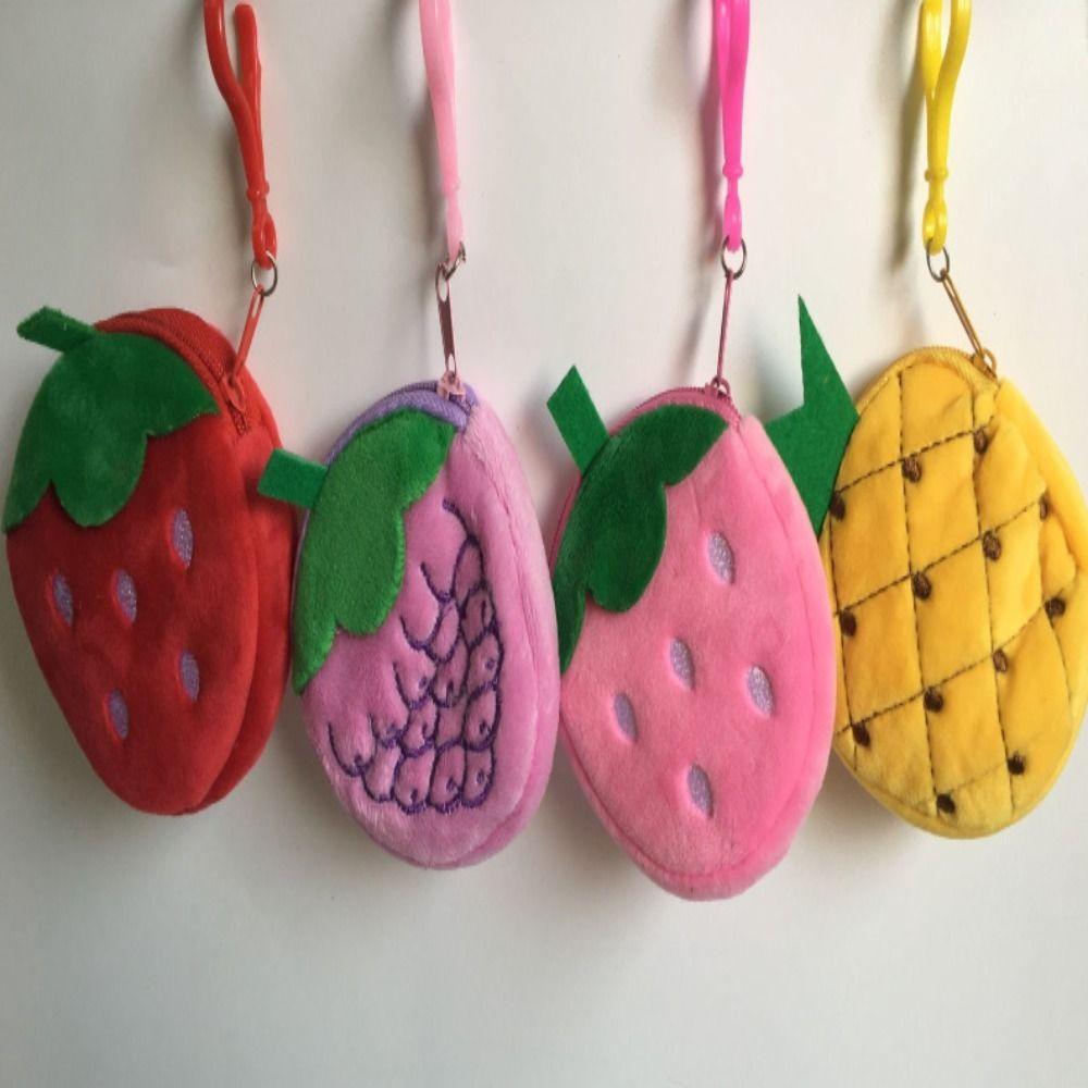 3.15in Fruit Coin Bag With Hook Pluhs Coin Purse Cartoon Plush Wallet Pouch Put The Key/Coin