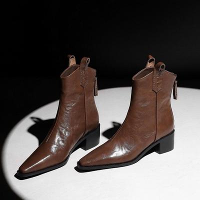 Женские темно-коричневые кожаные ботильоны в стиле ретро, модные грубые короткие ботинки 2024 года, осенне-зимние ботинки «Челси»
