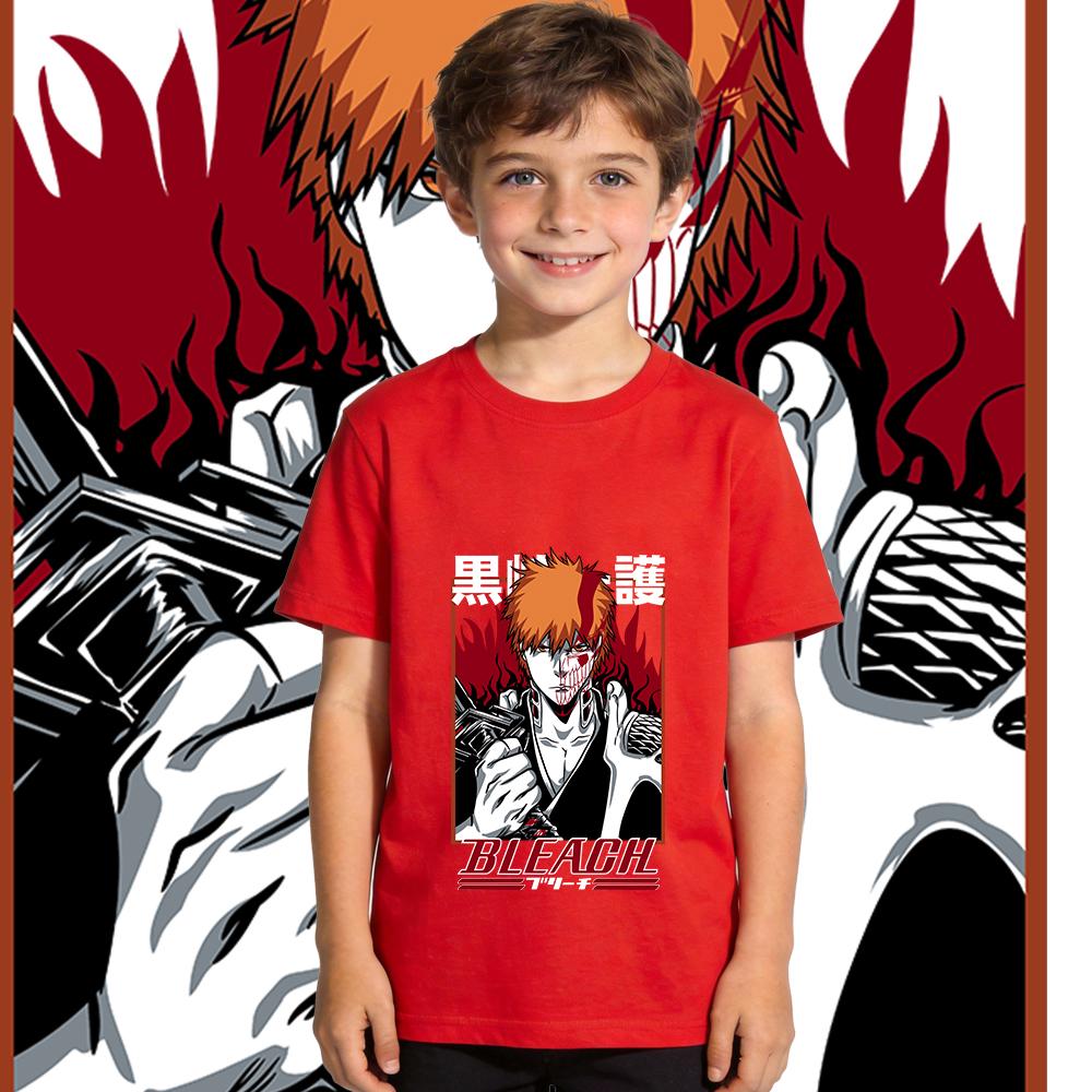 Kids Bleach Ichigo Anime Print Cotton T Shirt Boys Girls Casual Short Sleeve Summer Tee Top