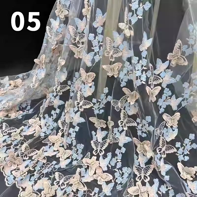 Ткань с вышивкой 3D-бабочки, вышитая вручную ткань для самостоятельного шитья, свадебное платье, водорастворимая сетчатая вышитая кружевная ткань
