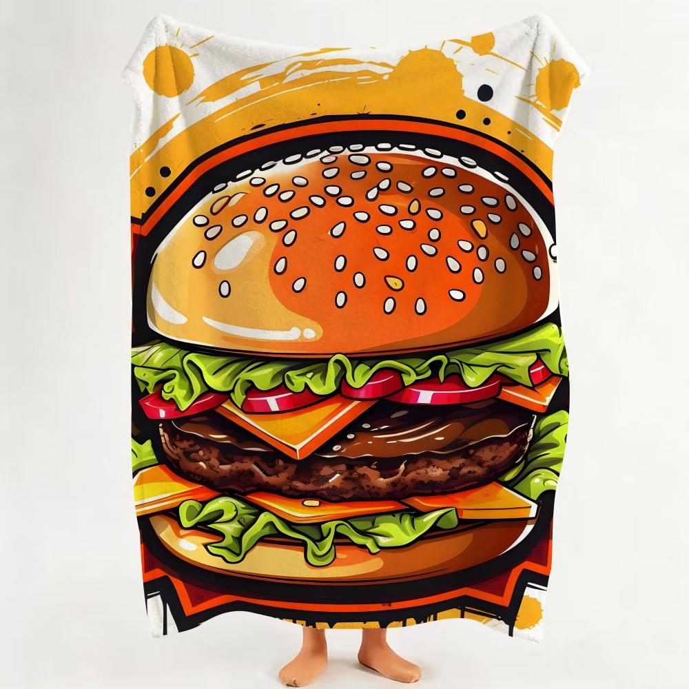 Food H hamburger p pizza Throw Flannel Throw Blanket Suitable for Sofa Living Room Bedroom