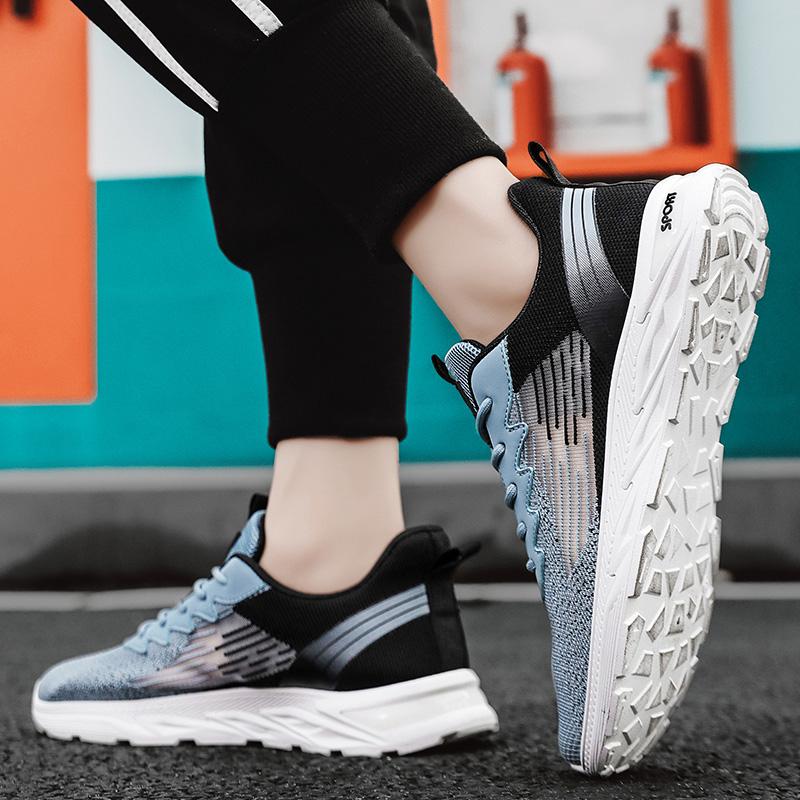 Fashion Blue Black Casual Sport Shoes Light Sneakers Men Outdoor Breathable Mesh Black Running Shoes Athletic Jogging Tennis Shoes