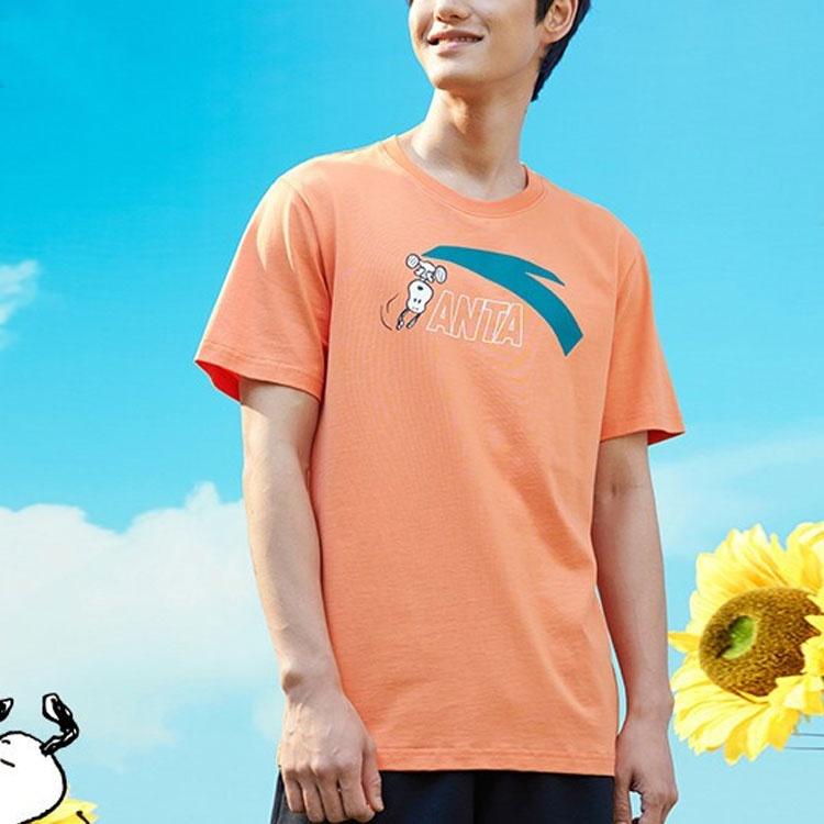 ANTA X SNOOPY Life Collection T-Shirts Unisex Apricot Orange Crew Neck Moderate Straight Fit 952129111-2