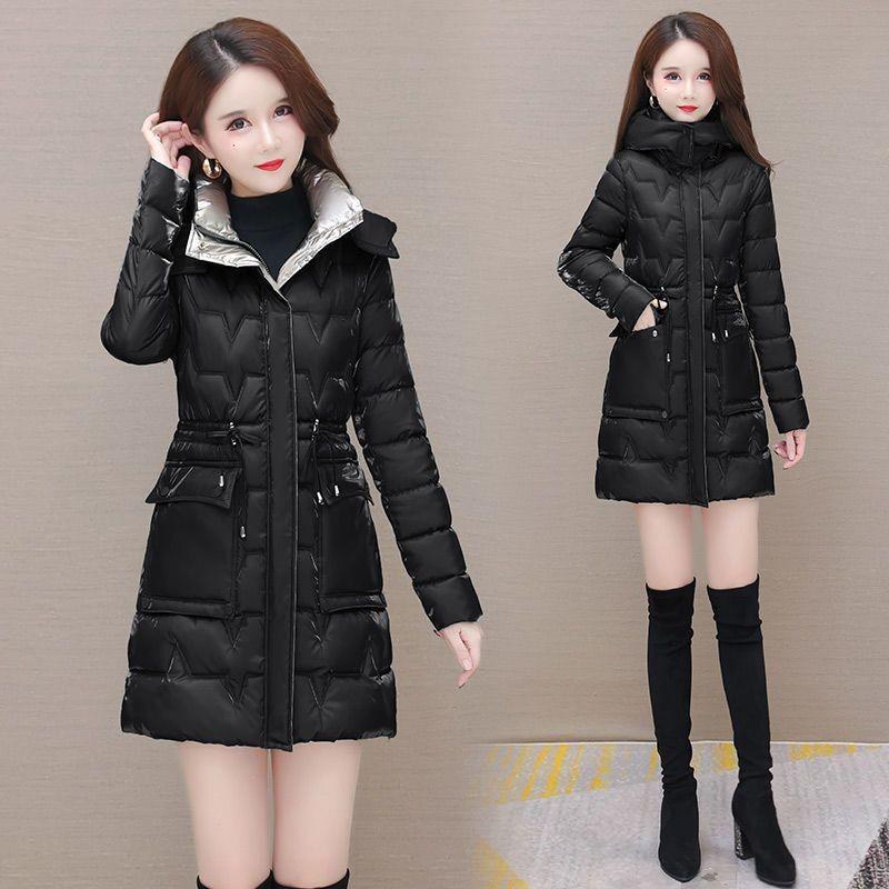 Пуховое хлопковое пальто женское корейское зимнее толстое теплое длинное толстое красочное пальто с капюшоном на шнуровке
