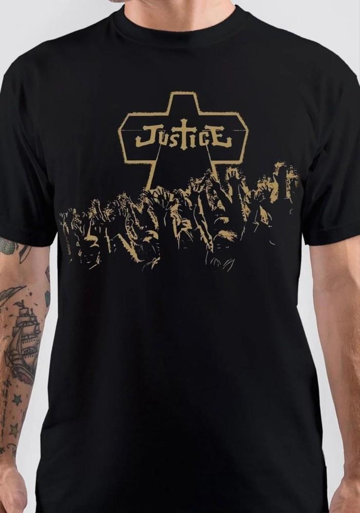 Редкие Футболки Группы Justice Подарок Фанатам Черные S234XL Футболка FN1153 Унисекс Футболка