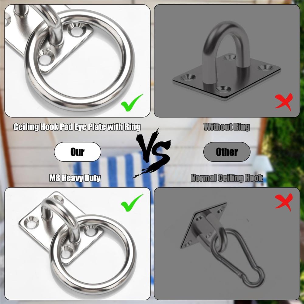 Квадратная проушина из нержавеющей стали 304 – 5/16" (8мм) Крепление-якорь для йога-гамаков, лодочной оснастки, палубного оборудования – Варианты в упаковках по 2/3/4 шт.