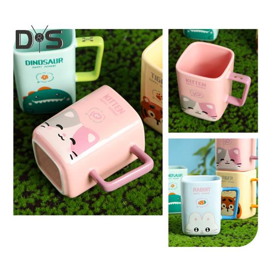 Керамическая кружка с изображением кота, кофейная кружка, квадратная художественная чашка, 420 мл, большая емкость, мультяшная чайная кружка, модная посуда для напитков, подарок для мужчин и женщин