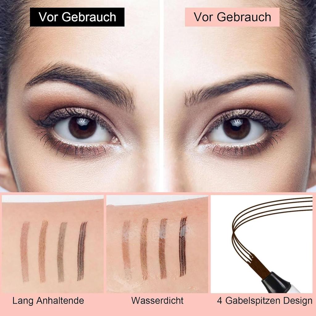 Batch of 4 waterproof 3D eyebrow pencils with 4 fork tips, Microblading Eyebrow Pencil with 4 tips Micro head, long-lasting natural makeup