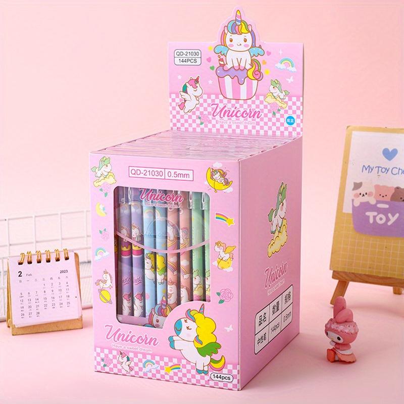 Сезон Back To School 144 шт. 0,5 мм Мультяшный Фантастический Дизайн Единорога Прямой Стержень Черная Нейтральная Ручка, Идеально для Школьных Призов Ручек Канцелярских Товаров, Офис S