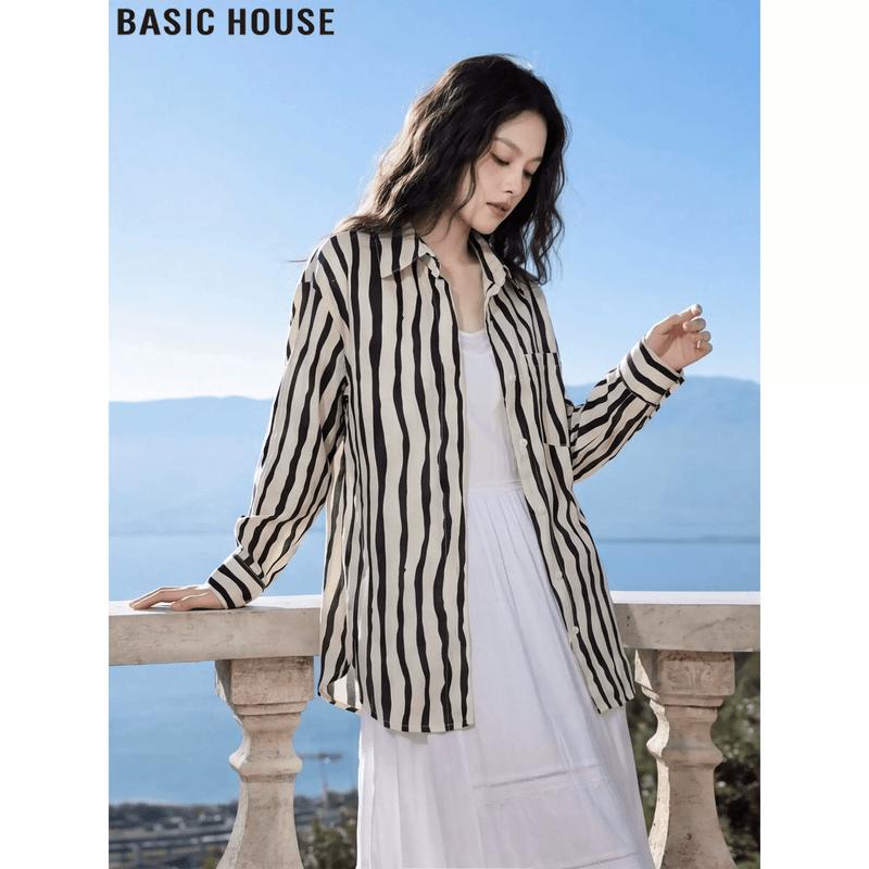 Базовая женская рубашка Basic House с полосками из ледяного шелка, с длинным рукавом, для защиты от солнца