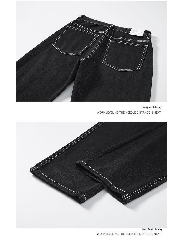 Men's 2025 White Fleece Wide Leg Black Jeans - Non-Stretch, Versatile, Casual, Loose Fit.