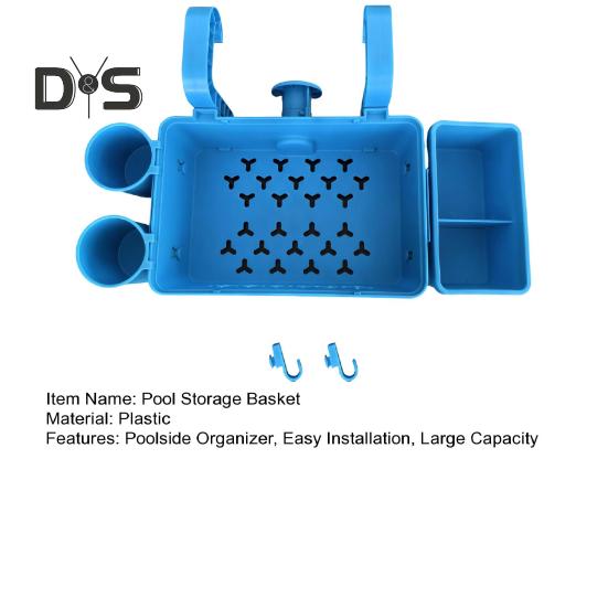 Pool Storage Basket for Above Ground Pools Poolside Storage Organizer with Cup Holder Hook Pool Accessories Holder Fits for Most Frame Pools