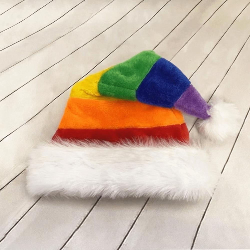 Stripe Plush Christmas Hat Plush Brim Santa Claus Hat Fashion Fur Xmas Cap Holiday