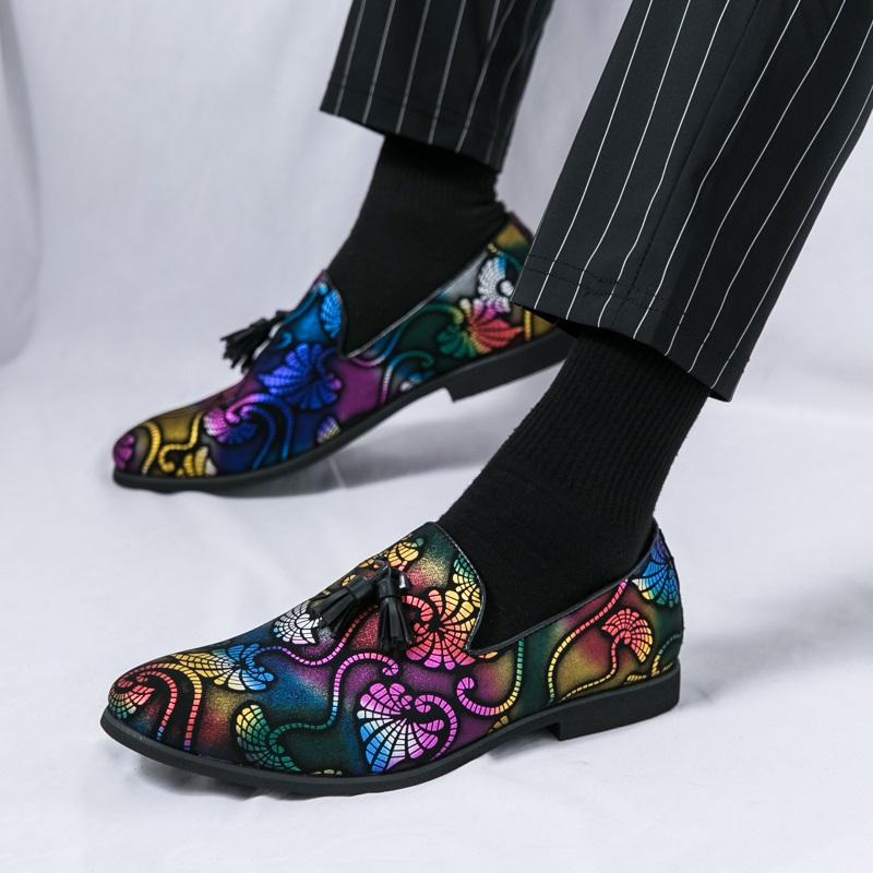 Luxury Designer Male Pointed Colours Tassel Patchwork Shoes Men's Formal Wedding Dress Homecoming Sapatos Tenis Masculino