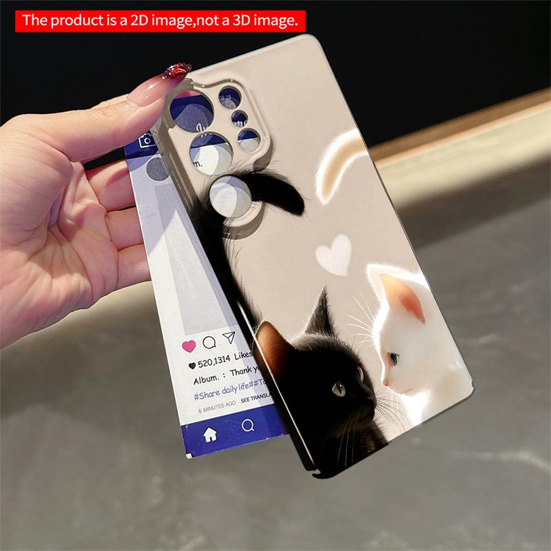 2DFlat Samsung phone case Black & White Cats Heart Tails Applicable to Galaxy S22 S23 S24 S25ULTRA S26 A12 A13 A14 A15 A16