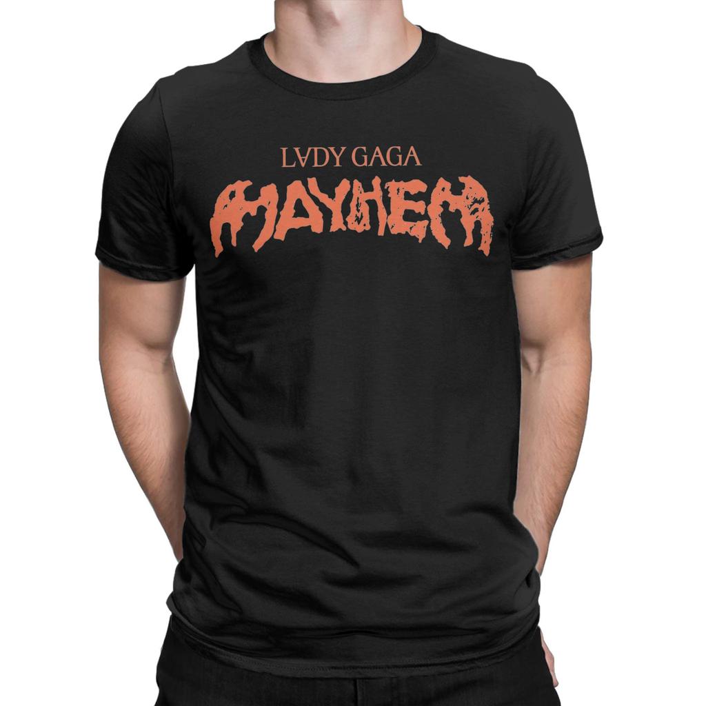 Lady Gaga Mayhem Album Logo T-Shirt for Men Hipster Cotton Tees Round Collar Short Sleeve T Shirt 4XL 5XL Clothes