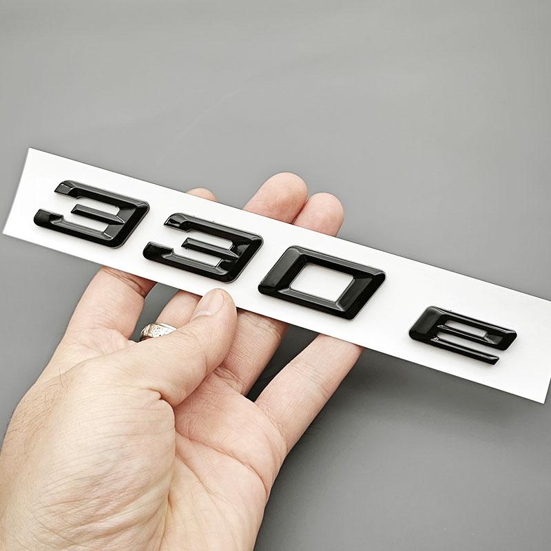 AAAOM1 NEW 3D ABS Chrome Black Car Letters Logo 330e Rear Trunk Badge Emblem Decals For BMW 330e G20 G21 F30 F31 Exterior Accessories