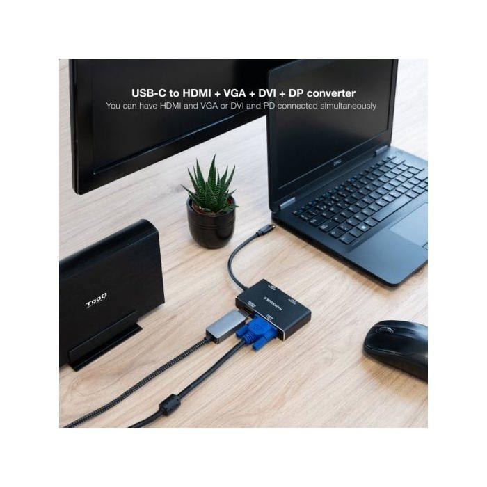 NANOCABLE 10.16.4307 - Преобразователь USB-C Male в HDMI + DVI + DisplayPort + VGA, Цвет Черный, 10 см