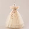 Girls Princess Tulle Dress Off Shoulder Formal Gown Wedding Party Piano Performance