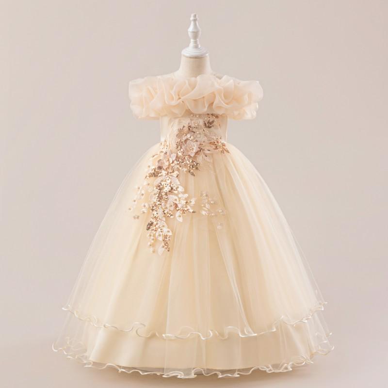 Girls Princess Tulle Dress Off Shoulder Formal Gown Wedding Party Piano Performance