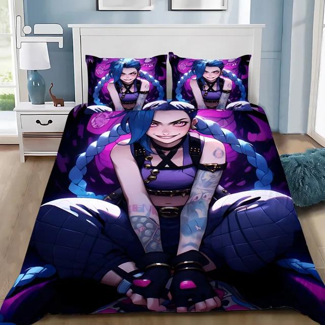 Hot Anime Arcane BeddingSet 3D Print LOL Jinx Adult Boy Girl Bedroom Decoration Duvet Cover Set Single Double Size Bed Linen