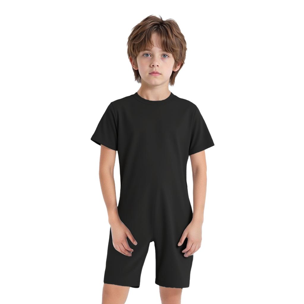 Kids Girls Boys Adaptive Clothing Round Neck Short Sleeve Back Zipper Solid Color Jumpsuit