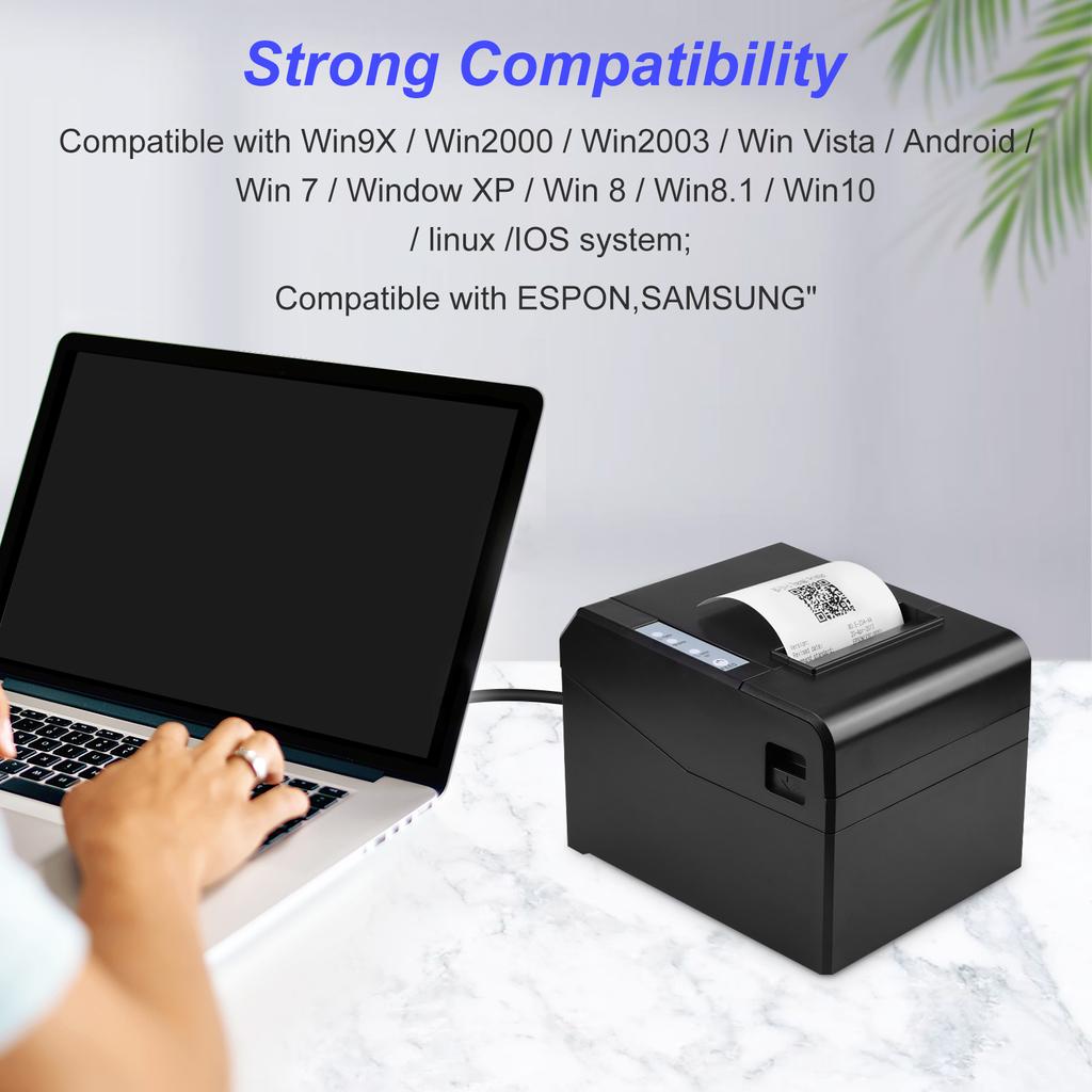 Thermal Receipt Printer 80mm Desktop Direct Thermal Printing USB+LAN Connection 300mms High Speed