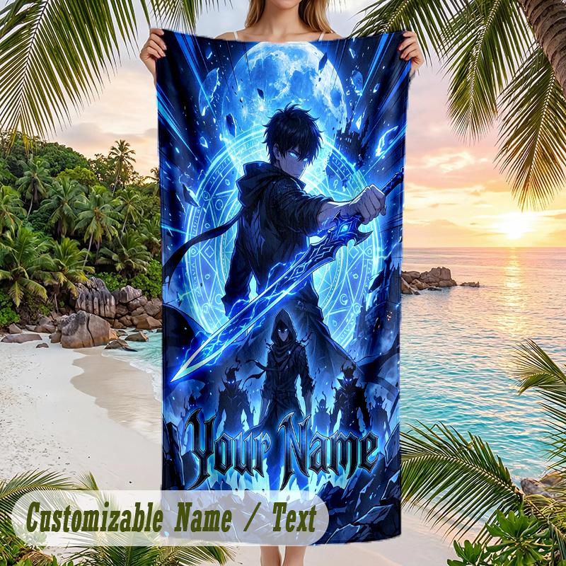 Solo Leveling Beach Towel, Personalized Custom Name Text, Quick Dry Large Absorbent Towel For Beach Pool