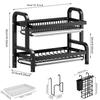Large Dish Drying Rack for Kitchen 2-Tier Rust-Resistant Dish Rack with Utensil Holder&Cutting Board Holder Dish Drainer Black