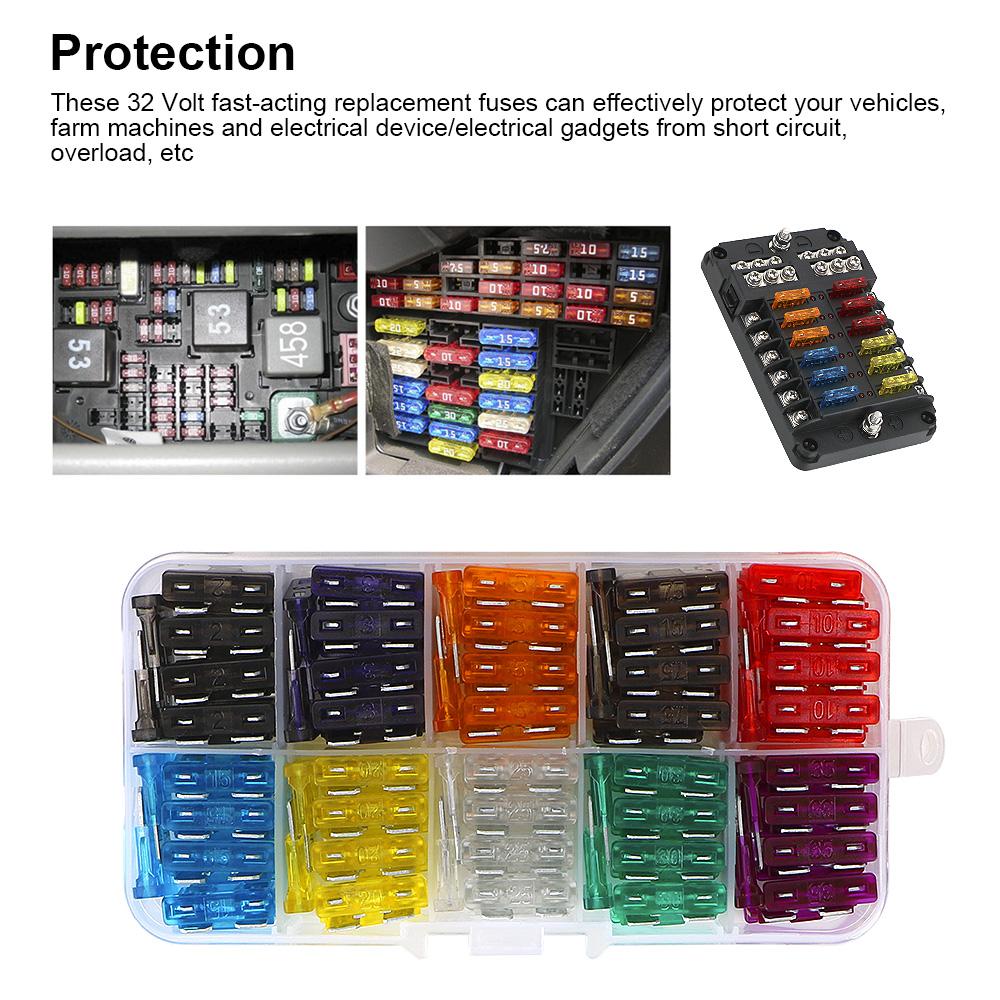 Car Truck Fuses Auto Blade Type Fuse Set Clip Assortment 2A 3A 5A 7.5A 10A 15A 20A 25A 30A 35A 40A Amp