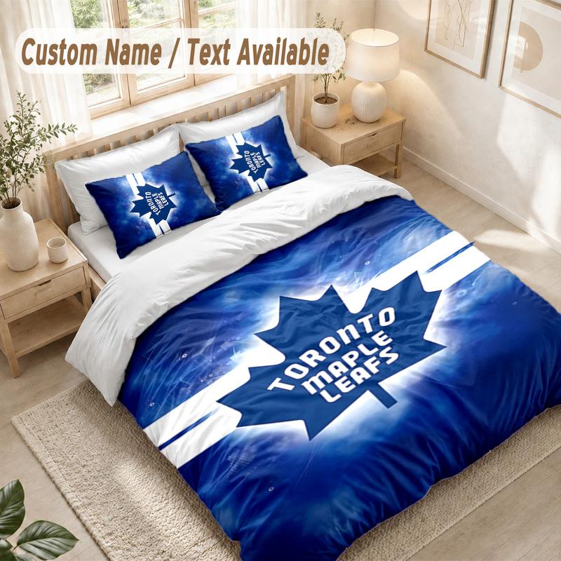 Toronto Maple Leafs Bedding Set, 1 Duvet Cover & 2 Pillowcases Soft Comfortable Bedroom Home Textile Decor