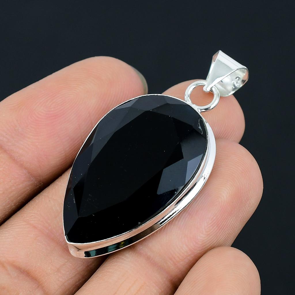 Ограненная черная шпинель, драгоценный камень, подвеска ручной работы из стерлингового серебра 925 пробы для подарка