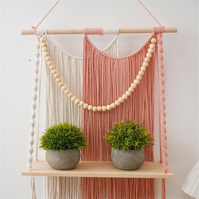 Handcrafted Macrames Wall Shelf Organizers User friendly Design Wall Hanging Shelf for Home Storage and Decoration