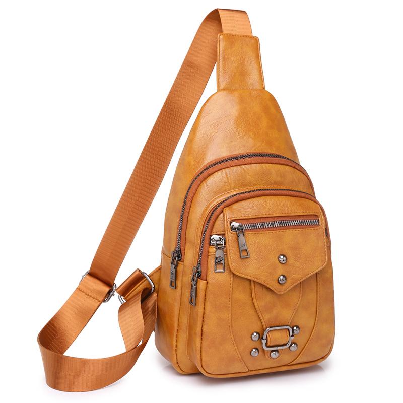 Women's Vintage Chest Pack Retro PU Leather Shoulder Crossbody Chest Bags Women Messenger Pouch Female Handbags Designer