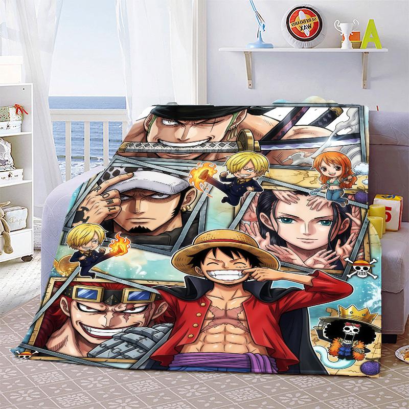 One Piece Cartoon Flannel Blanket Soft Warm Plush Throw for Bed Sofa Couch Lightweight Cozy Winter Travel Decor -QJY